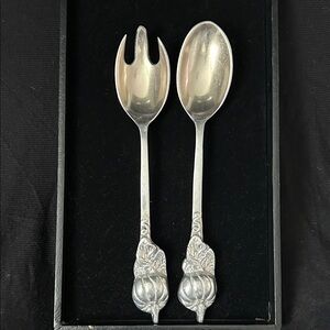 Vintage Ornate Silver-Tone Pewter Salad Serving Set - 2 Piece